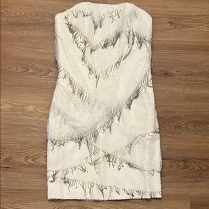 Jay Ahr Elegant Off White Lace Strapless Draped Dress